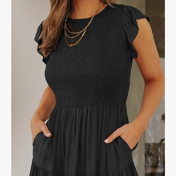 Black smocked/tiered midi dress, size M - Picture 3 of 6